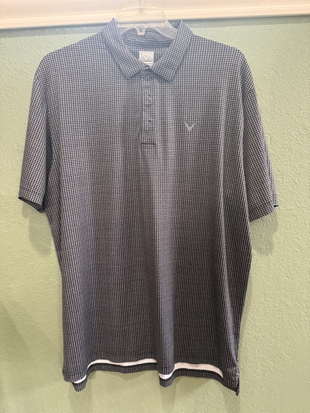 Callaway Men's Black and Gray Micro-Check Polo